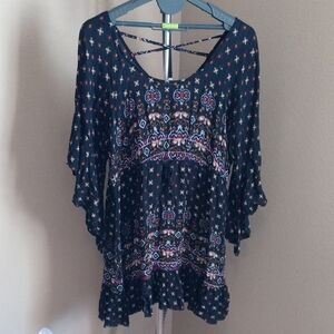 VINTAGE REBELLION Boho Print Dress - Black Burgundy Gold Print Size 3X